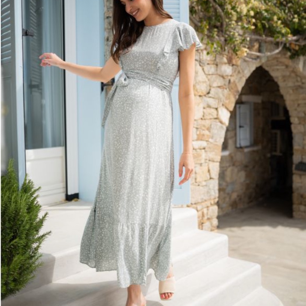 Seraphine Sage Maternity & Nursing Midi Dress